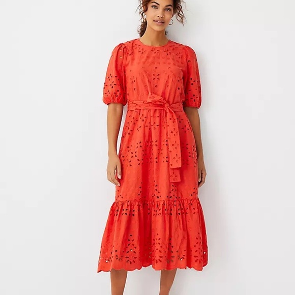 Ann Taylor Orange Ruffled Tie Front Midi Dress - Picture 1 of 13